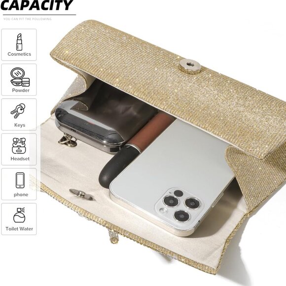 Sparkly Bow Evening Clutch Bag Rhinestone Dressy Purses for Weddings Prom - Picture 4 of 8